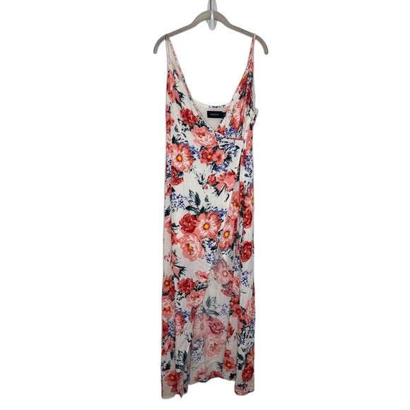MINKPINK White Red Wrap Dress Little Blooms Floral Maxi V Neck Slit Womens Sz M - Picture 2 of 7